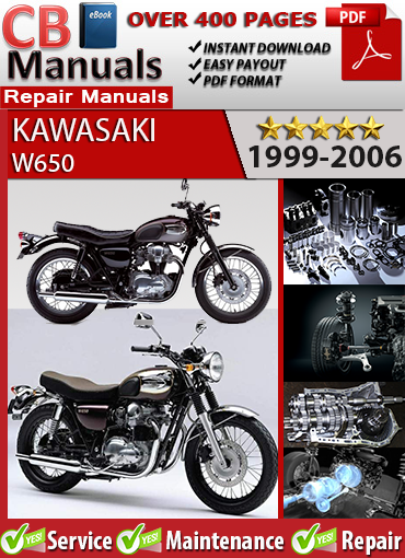 Kawasaki W650 1999–2006 factory repair manual PDF download – Includes carburetor tuning, valve clearance, engine rebuild, and full wiring diagrams