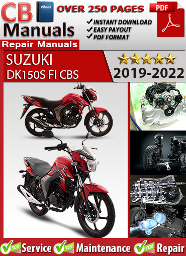 Suzuki DK150S FI CBS 2019–2022 factory repair manual PDF download – Includes fuel injection system testing, CBS brake diagnostics, and full wiring schematics