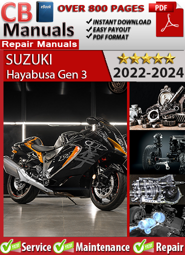 Suzuki Hayabusa Gen 3 2022–2024 factory repair manual PDF download – Includes engine teardown, S.I.R.S. system diagnostics, wiring diagrams, and maintenance intervals