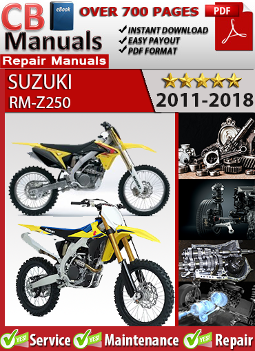 Suzuki RM-Z250 2011–2018 factory repair manual PDF download – Includes EFI diagnostics, Showa SFF fork setup, engine rebuild procedures, and wiring diagrams