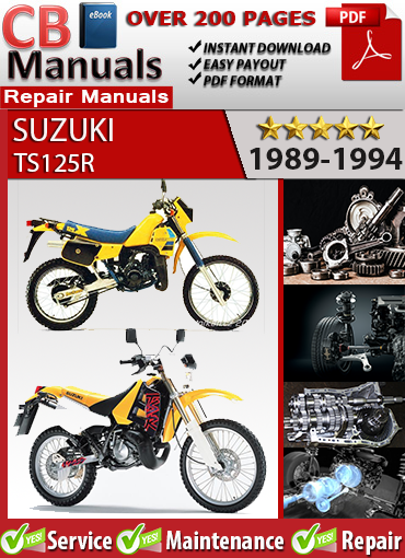 Suzuki TS125R 1989–1994 factory repair manual PDF download – Includes 2-stroke engine tuning, clutch service, suspension adjustment, and full wiring diagrams