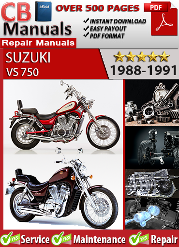 Suzuki VS 750 Intruder 1988–1991 factory repair manual PDF download – Includes carburetor tuning, valve timing specs, shaft drive maintenance, and wiring diagrams
